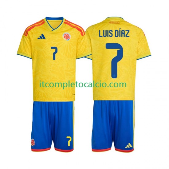 Maglia Colombia Luis Diaz 7 Divisa Home Mondiali 2026 Manica Corta ,Bambino