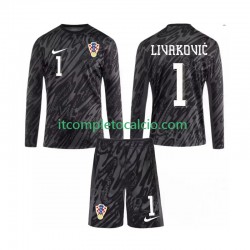 Maglia Croazia DOMINIK LIVAKOVIC 1 Portiere Terza Divisa 2024 Manica Lunga ,Bambino