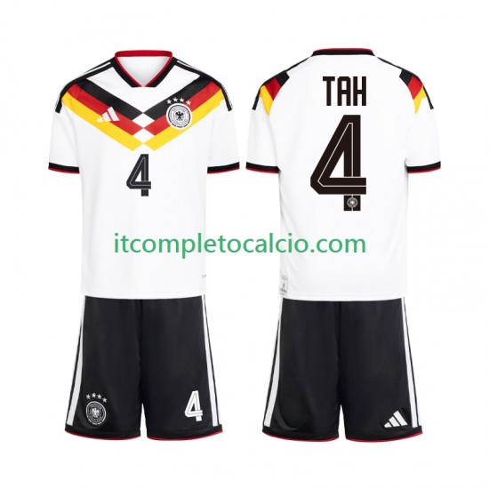Maglia Germania Jonathan Tah 4 Divisa Home Mondiali 2026 Manica Corta ,Bambino
