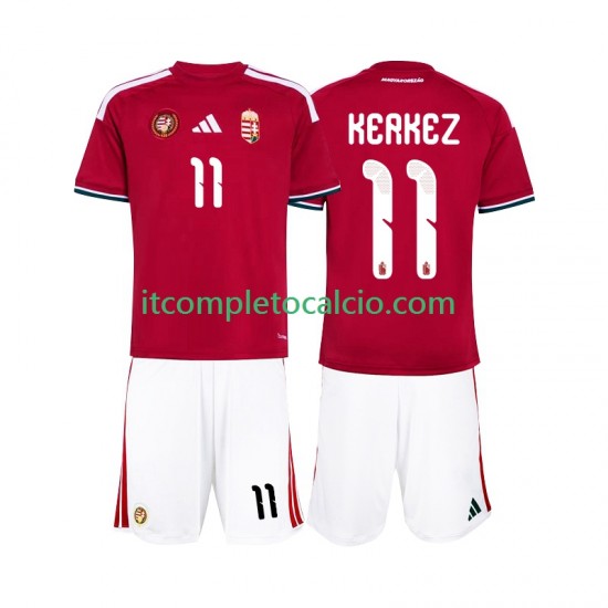 Maglia Ungheria Kerkez 11 Divisa Home Mondiali 2026 Manica Corta ,Bambino