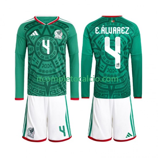 Maglia Messico Edson Alvarez 4 Divisa Home Mondiali 2026 Manica Lunga ,Bambino