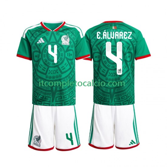Maglia Messico Edson Alvarez 4 Divisa Home Mondiali 2026 Manica Corta ,Bambino