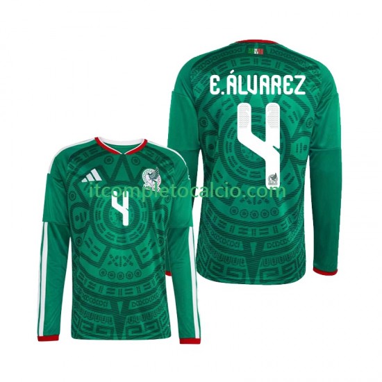 Maglia Messico Edson Alvarez 4 Divisa Home Mondiali 2026 Manica Lunga ,Uomo