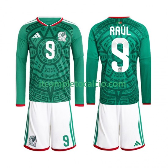 Maglia Messico Raul Jimenez 9 Divisa Home Mondiali 2026 Manica Lunga ,Bambino