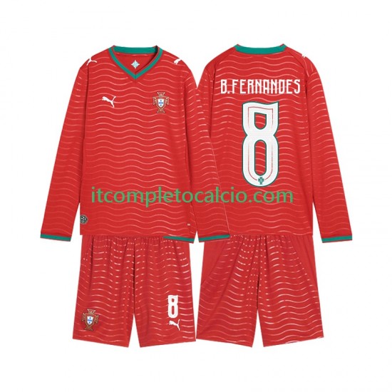 Maglia Portogallo Bruno Fernandes 8 Divisa Home Mondiali 2026 Manica Lunga ,Bambino