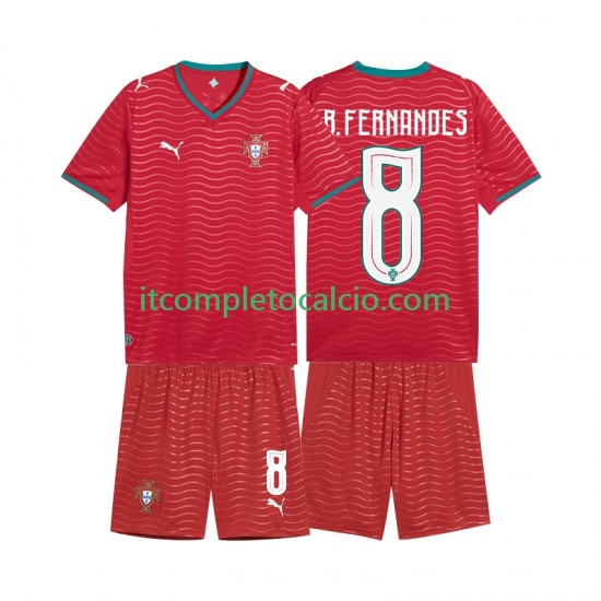 Maglia Portogallo Bruno Fernandes 8 Divisa Home Mondiali 2026 Manica Corta ,Bambino