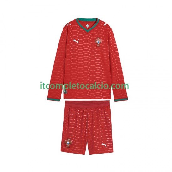 Maglia Portogallo Divisa Home Mondiali 2026 Manica Lunga ,Bambino