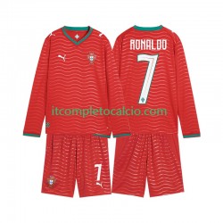 Maglia Portogallo Cristiano Ronaldo 7 Divisa Home Mondiali 2026 Manica Lunga ,Bambino