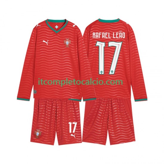 Maglia Portogallo Rafael Leao 17 Divisa Home Mondiali 2026 Manica Lunga ,Bambino