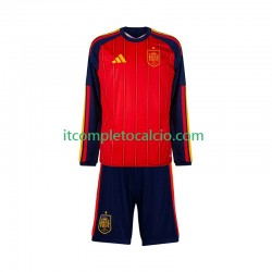 Maglia Spagna Divisa Home Mondiali 2026 Manica Lunga ,Bambino