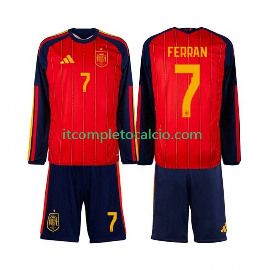 Maglia Spagna Ferran Torres 7 Divisa Home Mondiali 2026 Manica Lunga ,Bambino