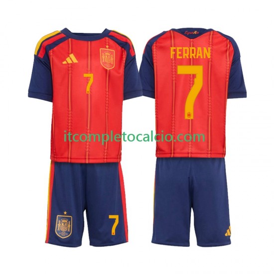 Maglia Spagna Ferran Torres 7 Divisa Home Mondiali 2026 Manica Corta ,Bambino