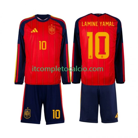 Maglia Spagna Lamine Yamal 10 Divisa Home Mondiali 2026 Manica Lunga ,Bambino