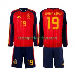 Maglia Spagna Lamine Yamal 19 Divisa Home Mondiali 2026 Manica Lunga ,Bambino
