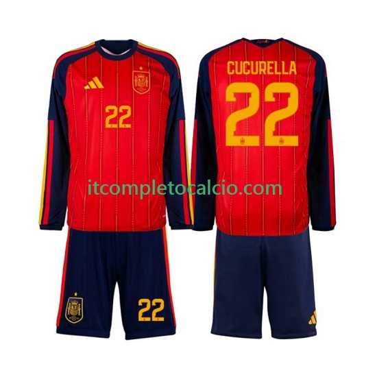 Maglia Spagna Marc Cucurella 22 Divisa Home Mondiali 2026 Manica Lunga ,Bambino
