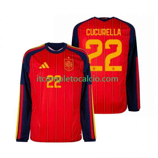 Maglia Spagna Marc Cucurella 22 Divisa Home Mondiali 2026 Manica Lunga ,Uomo