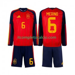 Maglia Spagna Mikel Merino 6 Divisa Home Mondiali 2026 Manica Lunga ,Bambino