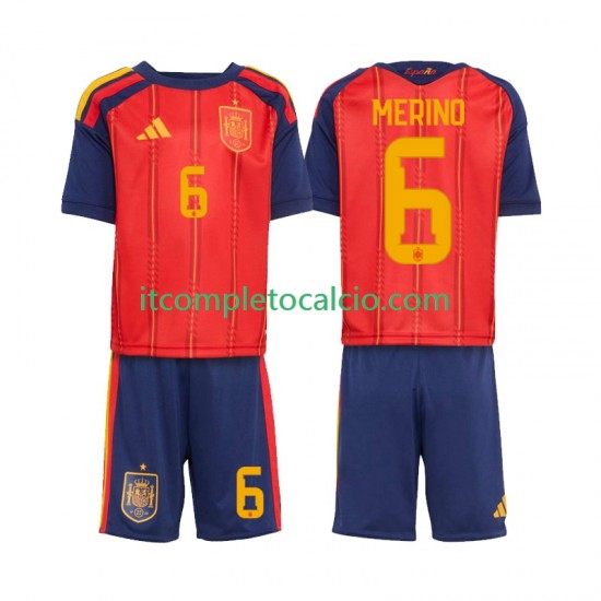 Maglia Spagna Mikel Merino 6 Divisa Home Mondiali 2026 Manica Corta ,Bambino