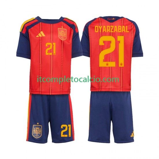 Maglia Spagna Mikel Oyarzabal 21 Divisa Home Mondiali 2026 Manica Corta ,Bambino