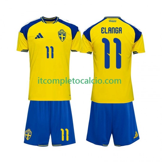 Maglia Svezia Anthony Elanga 11 Divisa Home 2026 Manica Corta ,Bambino