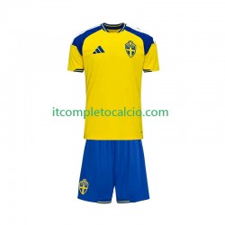 Maglia Svezia Divisa Home 2026 Manica Corta ,Bambino