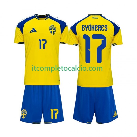 Maglia Svezia Viktor Gyokeres 17 Divisa Home 2026 Manica Corta ,Bambino