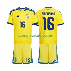 Maglia Ucraina Oleksandr Zinchenko 16 Divisa Home Mondiali 2026 Manica Corta ,Bambino