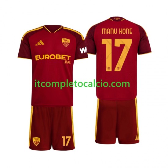 Maglia AS Roma Manu Kone 17 Divisa Home 2026-2027 Manica Corta ,Bambino