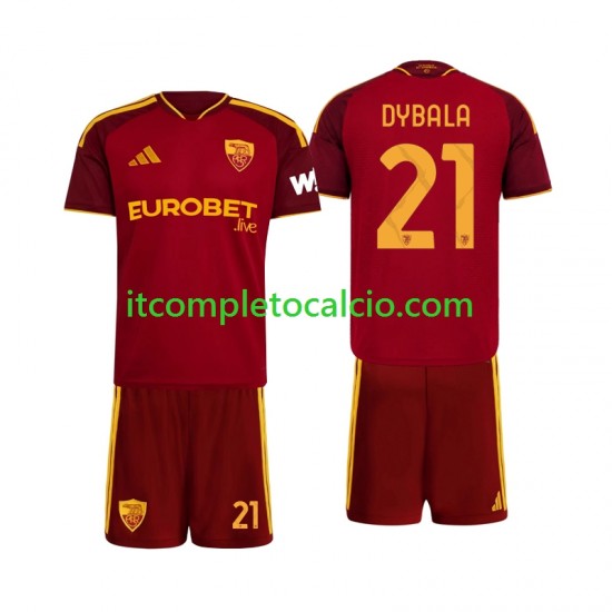 Maglia AS Roma Paulo Dybala 21 Divisa Home 2026-2027 Manica Corta ,Bambino