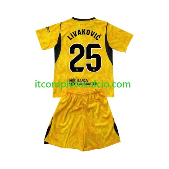 Maglia FC Barcelona Dominik Livakovic 25 Portiere Quarto Divisa 2026-2027 Manica Corta ,Bambino