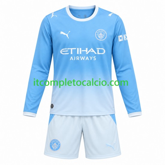 Maglia Manchester City Divisa Home 2026-2027 Manica Lunga ,Bambino