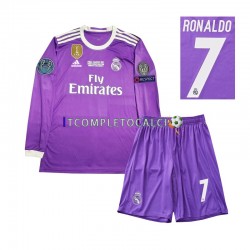Maglia Real Madrid Cristiano Ronaldo 7 2016 Retro Divisa Away Manica Lunga ,Bambino