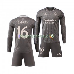 Maglia Real Madrid ENDRICK 16 Divisa Away 2024-2025 Manica Lunga ,Bambino