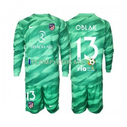 Maglia Atlético Madrid Jan Oblak 13 Portiere Divisa Away 2023-2024 Verde Manica Lunga ,Bambino