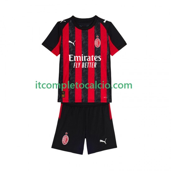 Maglia AC Milan Divisa Home 2025-2026 Manica Corta ,Bambino