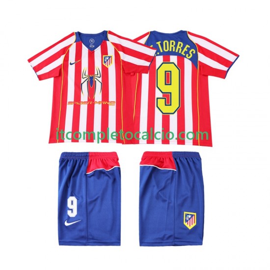 Maglia Atlético Madrid F TORRES 9 2005 Retro Divisa Home 2004 Manica Corta ,Bambino