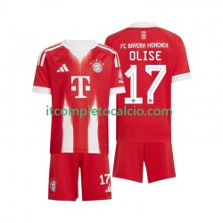 Maglia FC Bayern München Michael Olise 17 Divisa Home 2025-2026 Manica Corta ,Bambino