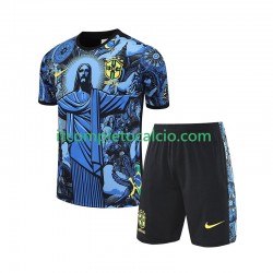 Brasile JESUS Football Shirts Divisa Home 2024-2025 Blu Manica Corta ,Bambino