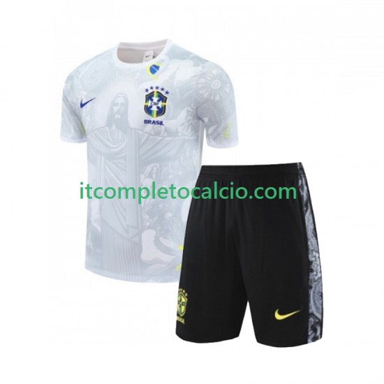 Brasile JESUS Football Shirts Divisa Home 2024-2025 Bianco Manica Corta ,Bambino
