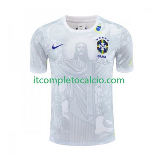 Maglia Brasile Jesus Divisa Home 2024-2025 Bianco Manica Corta ,Uomo