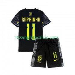 Brasile RAPHINHA 11 Cheist the Redeemer Football Shirts Divisa Home 2024 Manica Corta ,Bambino