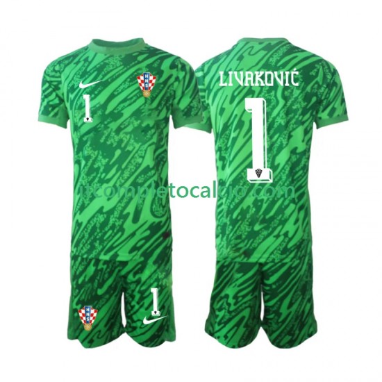 Maglia Croazia DOMINIK LIVAKOVIC 1 Portiere Divisa Away 2024 Manica Corta ,Bambino
