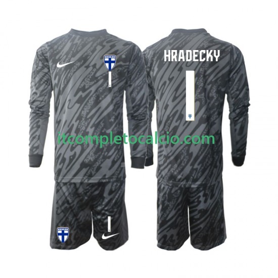 Maglia Finlandia HRADECKY 1 Portiere Divisa Home 2024 Manica Lunga ,Bambino