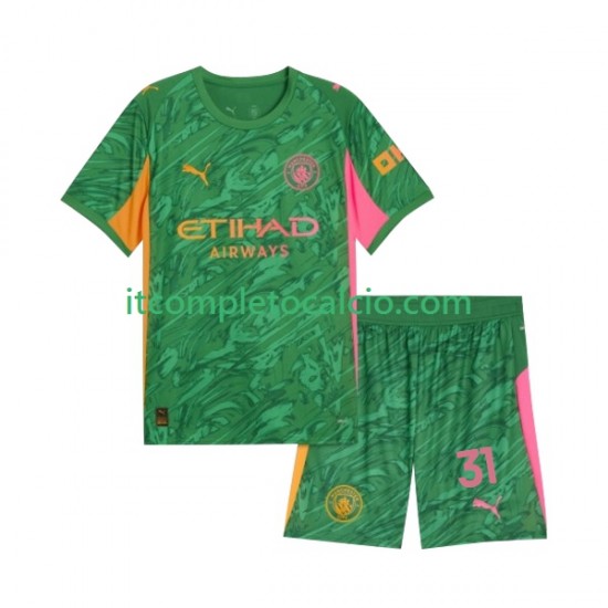 Maglia Manchester City Ederson Moraes 31 Portiere Divisa Home 2025-2026 Manica Corta ,Bambino