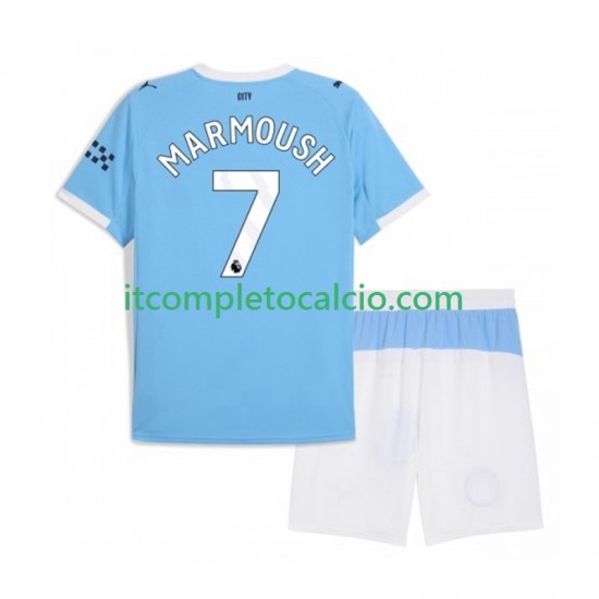 Maglia Manchester City Omar Marmoush 7 Divisa Home 2025-2026 Manica Corta ,Bambino