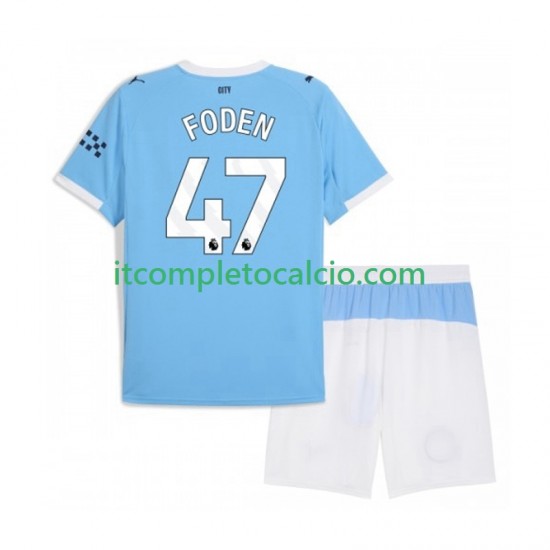 Maglia Manchester City Phil Foden 47 Divisa Home 2025-2026 Manica Corta ,Bambino