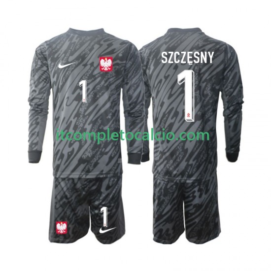 Maglia Polonia Szczesny 1 Portiere Divisa Away 2024 Manica Lunga ,Bambino