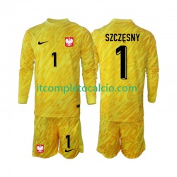 Maglia Polonia Szczesny 1 Portiere Divisa Home 2024 Manica Lunga ,Bambino