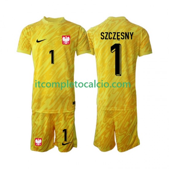 Maglia Polonia Szczesny 1 Portiere Divisa Home 2024 Manica Corta ,Bambino