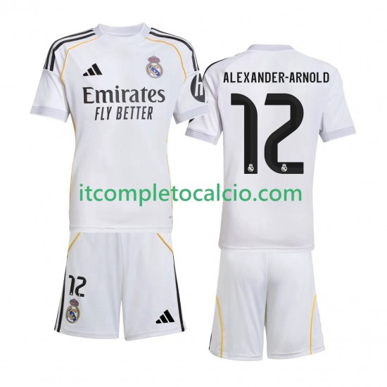 Maglia Real Madrid Alexander-Arnold 12 Divisa Home 2025-2026 Manica Corta ,Bambino